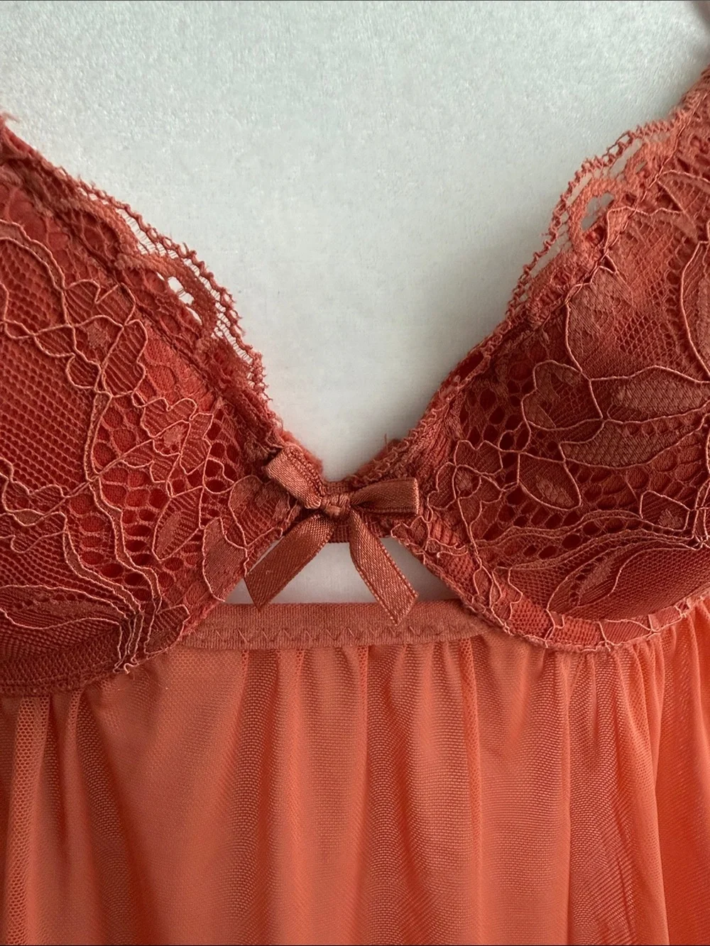 Vintage Y2K Hush Intimates Lace Mesh Babydoll Burnt Orange Top M